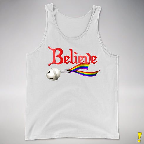 Believe Progress Pride LGBTQ Jingle Bell Premium Tank Top - White